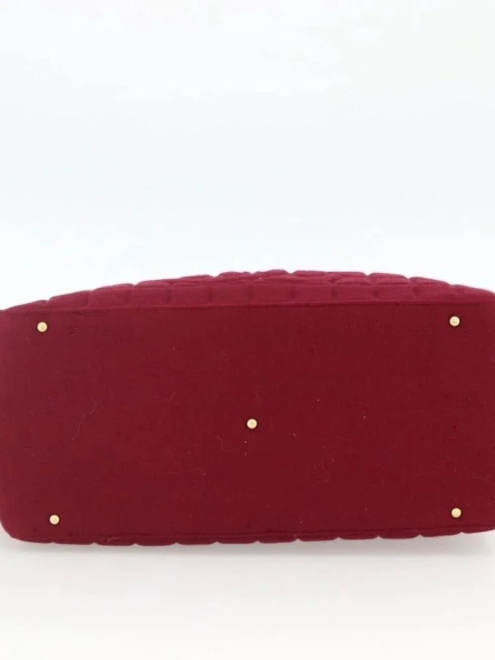 CHANEL Choco Bar Hand Bag Cotton Bordeaux Gold CC Auth BAZ870